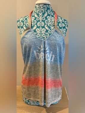 “Beach Vibes” Ombre Halter Tank Top - Gray, Blue & Coral